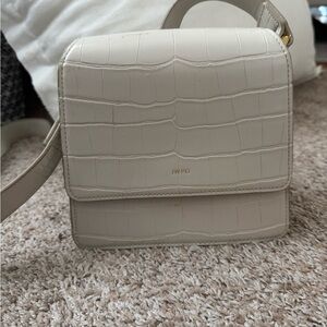JW PEI Beige Croc-Embossed Crossbody Bag